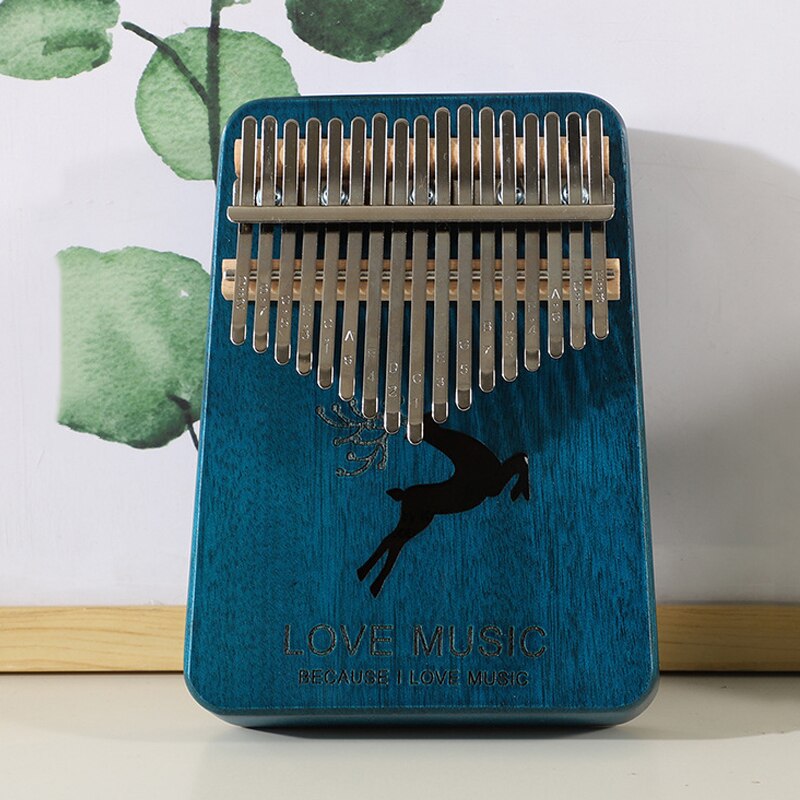 Kalimba 17 Keys Thumb Piano Mahogany Mbira Body Musical Instruments Handguard Wood Kalimba Piano Music Box: Deer Blue