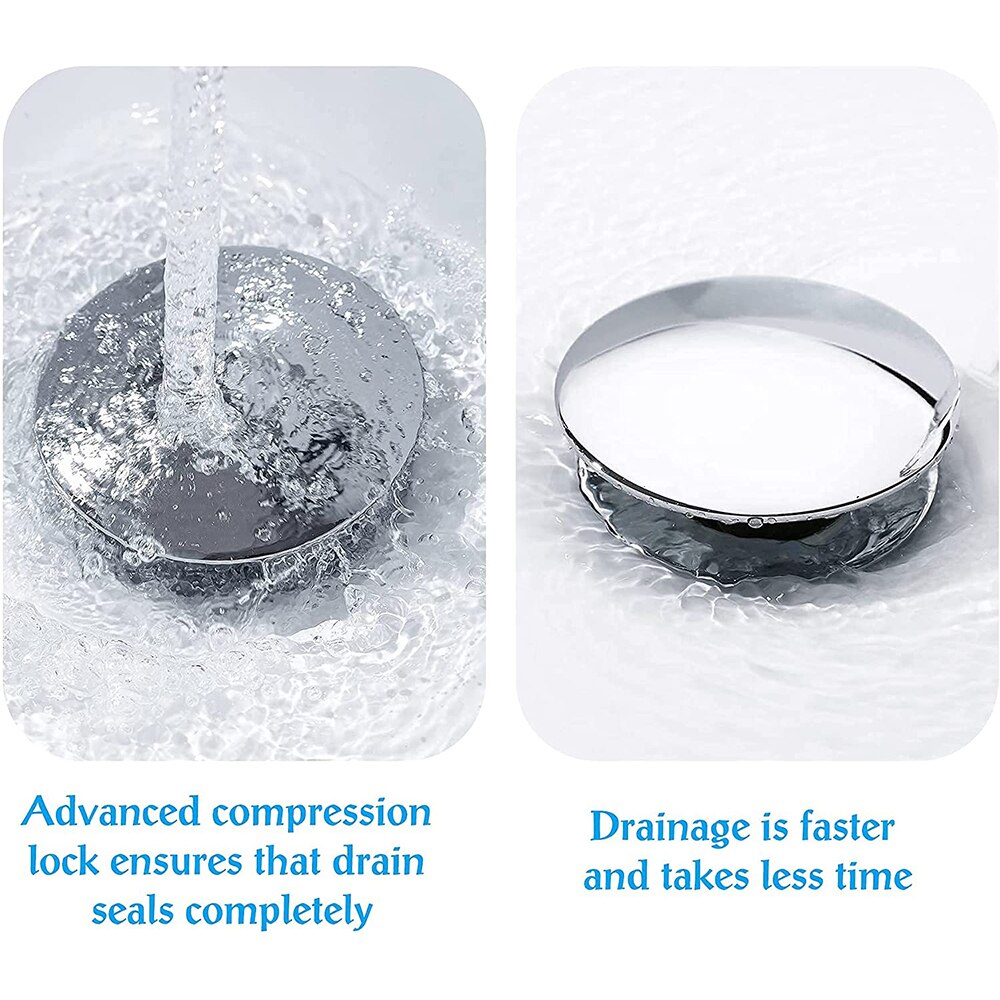 Pop Up Drain Stopper with Overflow, Push and Seal Pop Up Drain Stopper for Faucet Vessel, Bathroom Sink Drain Assembly