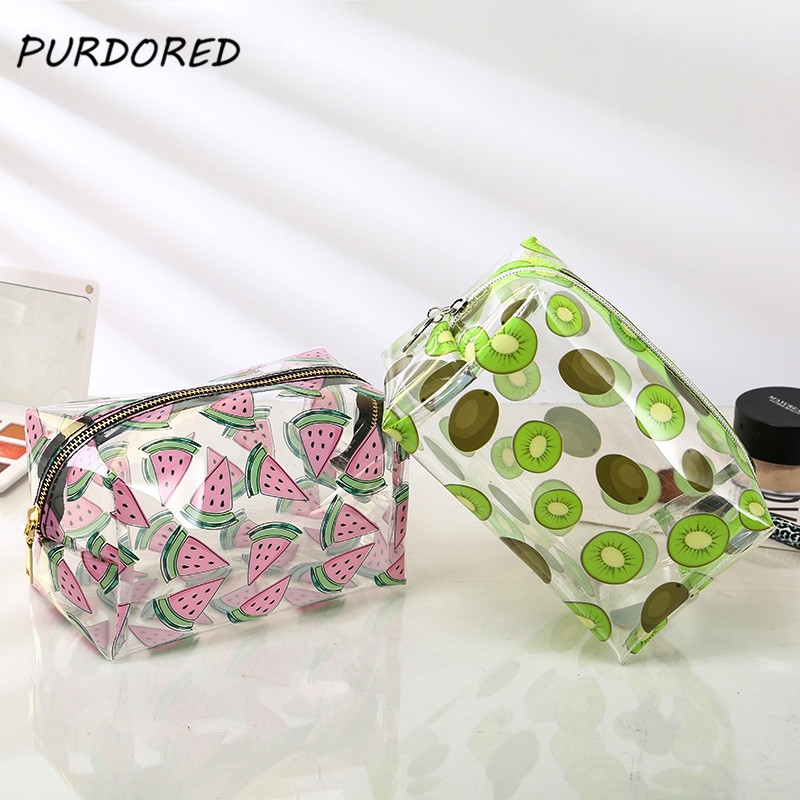 Purdored 1 pc kirkasta hedelmää kosmetiikkapussi vedenpitävä pvc matka naisten meikkipussi meikki järjestäjä hygieniatuotepussi trousse de toilette