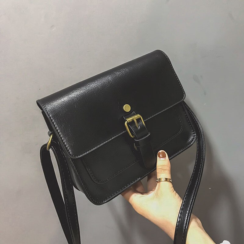 Vintage Women Flap Casual Leather Shoulder Bags Lady Crossbody Messenger Bag Envelop Clutch Purse: Black