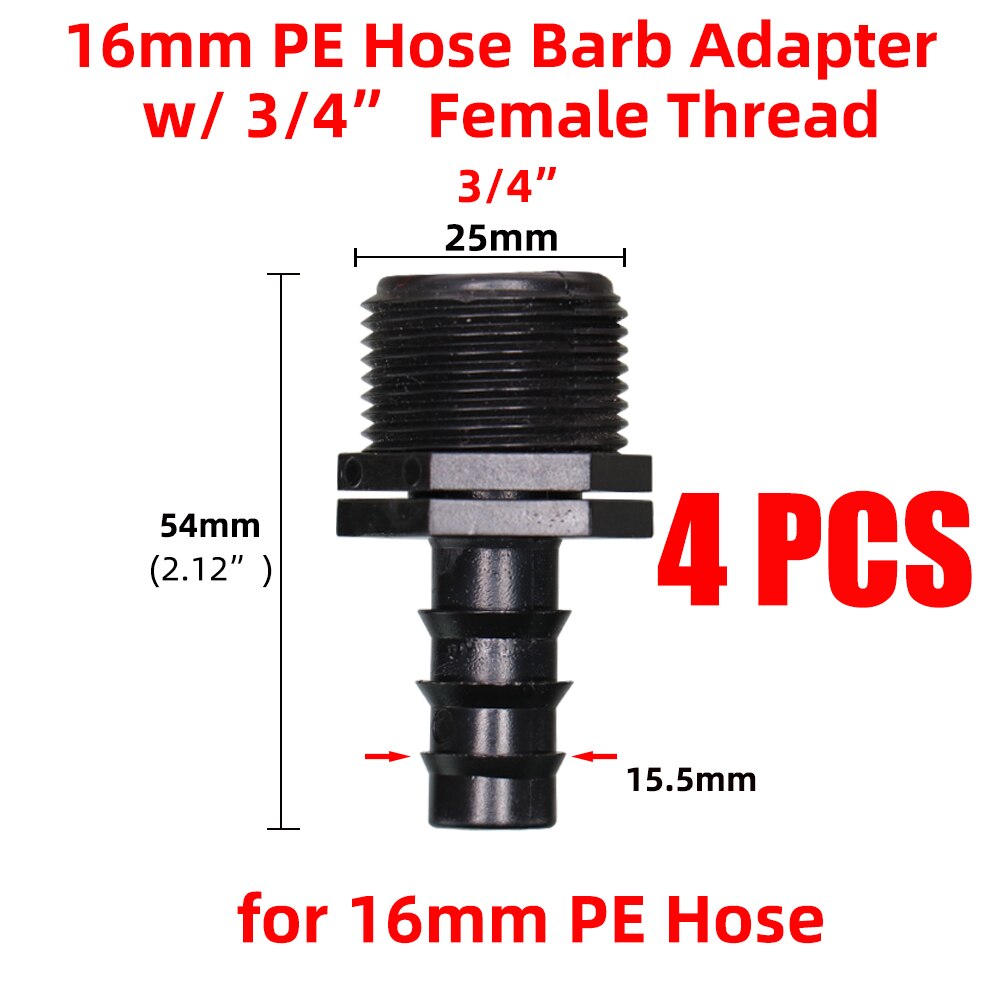 4PCS 1/2" 3/4" Male Female Thread Connector to 16/20/25mm Barb Adapter PE Tubing Joints Garden Drip Irrigation Coupling Fittings: G-4PCS