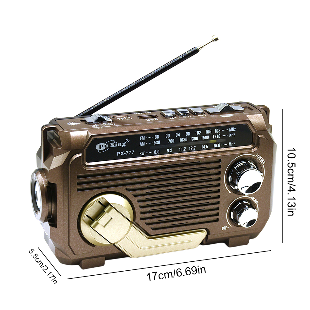 Radio de emergencia con manivela de PX-777, Radio portátil con energía Solar, banda AM/FM/SW con linterna LED, altavoz BT para emergencias: Verde