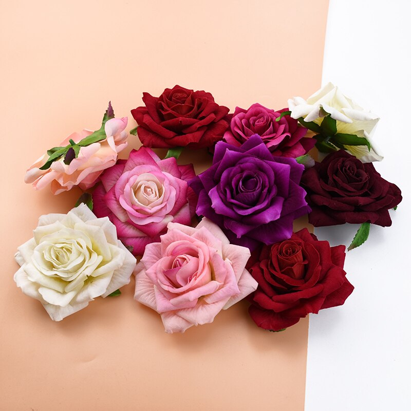 100 stk 10cm kunstige blomster roser hoved bryllup dekorative blomster væg diy julepynt hjem dekoration broche slik æske