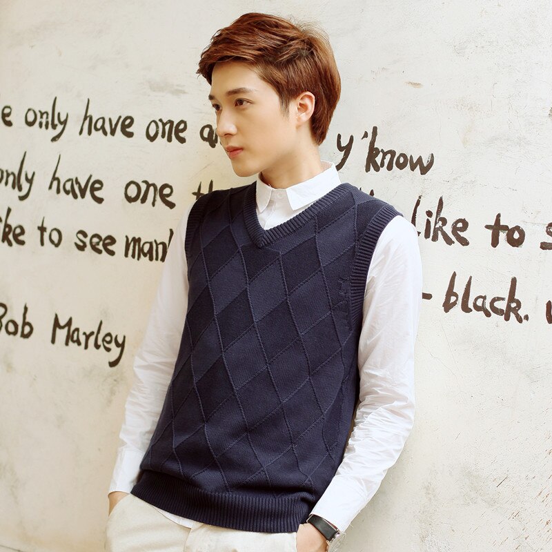 Pull en cachemire doux sans manches pour homme, Style de , décontracté, Slim, en laine extensible: blue / L