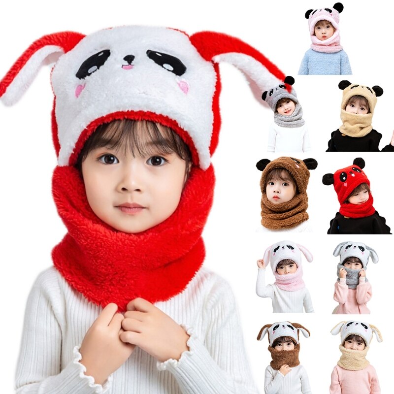 Cagoule en peluche pour enfants et adultes, chapeau de dessin animé, Panda, lapin, coupe-vent, couverture complète, capuchon, écharpe pour le cou