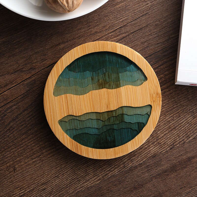 Epoxy Resin Tea Coaster Transparent Bamboo Round Table Mats Cup Holder Potholder Tea Set Heat-resistant Nonslip Pads: 04