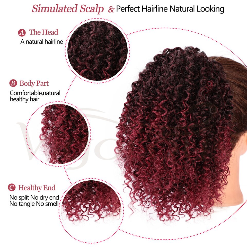 Vigorous Afro-coletero corto rizado para mujer, pieza de cabello para mujer negra Afro, coleta sintética con Clip en el cabello
