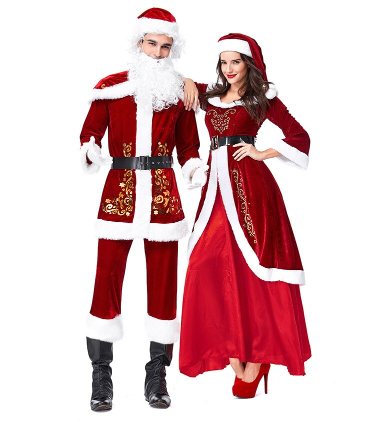 Christmas Costumes Santa Claus For Adults Velvet Red Christmas Clothes Santa Claus Costume Luxury Suit with White beard