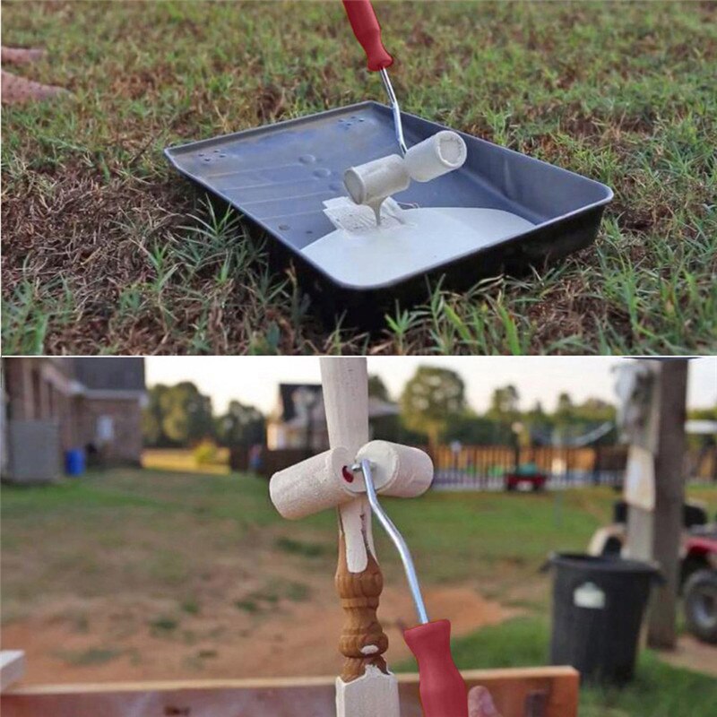 Dual Paint Roller with Two Mini Rollers Helps Paint Fencing Poles and Corners Dual Paint Roll Construction Tools Plastic Durable