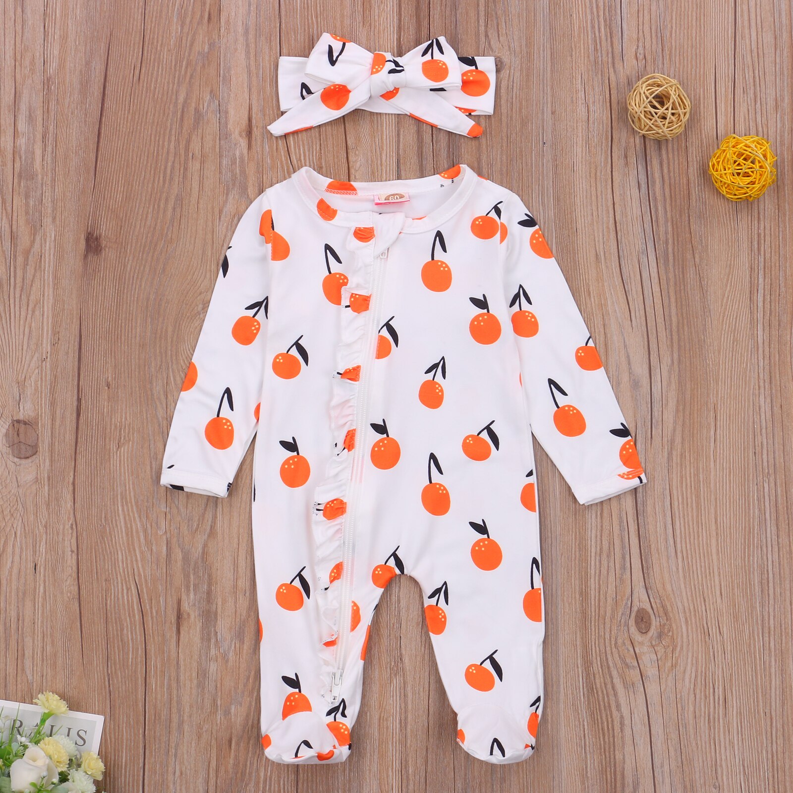 2 Pcs Newborn Baby Girls Boys Cars Footies Print Outfits, Infant Long Sleeve Round Neck Ruffle Footed Jumpsuit + Headband