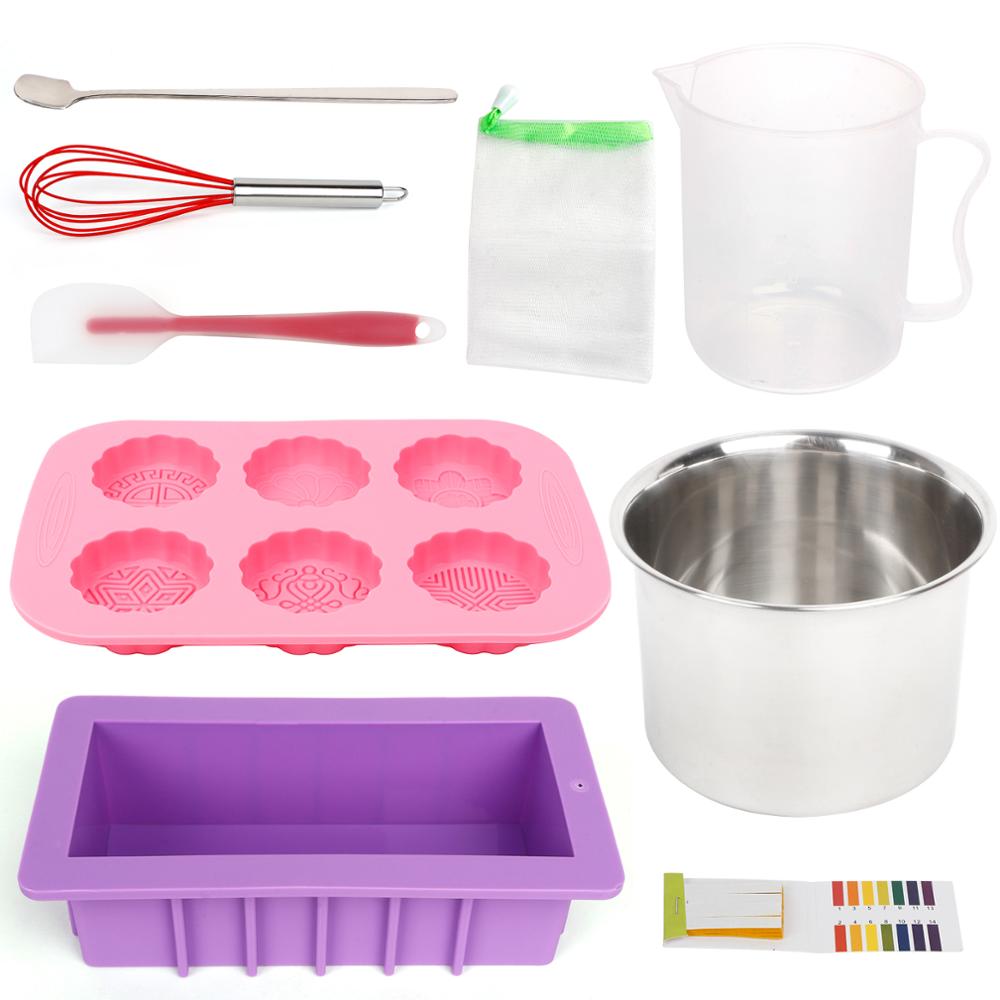 10pcs Pack Handmade Soap Making Tool Kit Set Supplies Silicone Resin Molds Soy Wax Melt Pouring Pot Accessories Diy