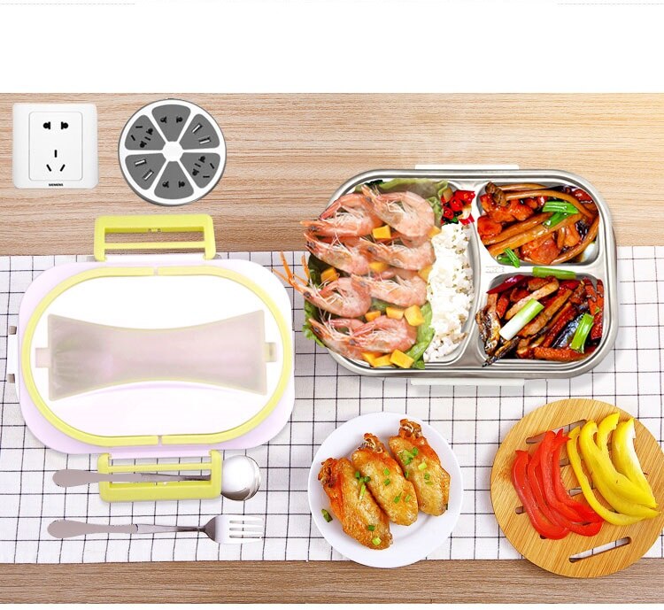 12V 24V 220V 1L Household Car Electric Heating Box With Stainless Steel Inner Mini Portable Electric Multi Cooker