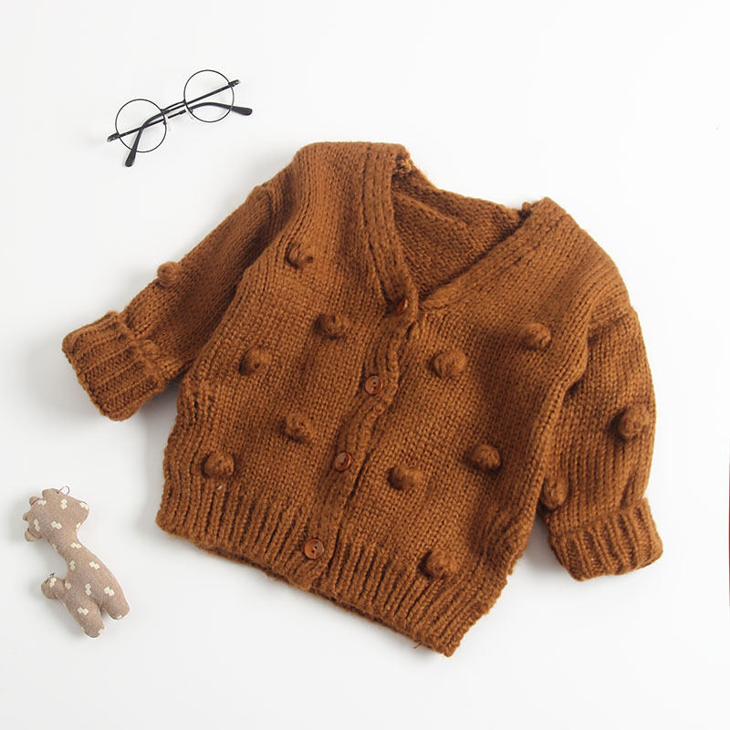 Meisjes Trui Wollen Jas voor Meisjes Pom Pom Decor Vest voor een Meisje Herfst Winter Baby Meisje Trui Jas: Bruin / 12m