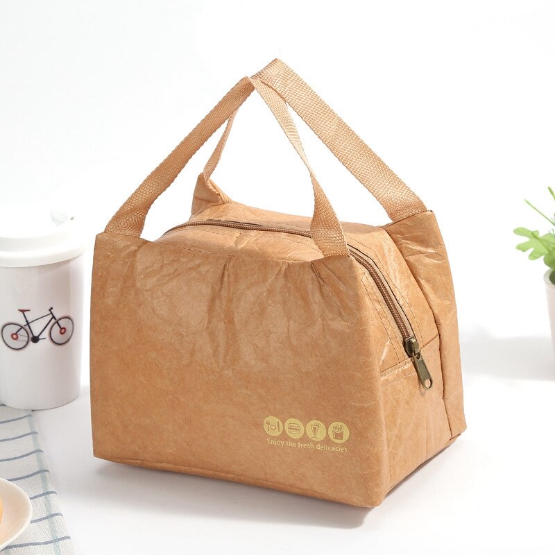 Reusable Brown Paper Lunch Bags Insulated Lunch Box DuPont Paper Aluminum Film Picnic Ice Bags: 21CM 