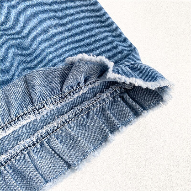 Primavera autunno stile coreano ragazze moda gamba larga increspature tuta di jeans bambini pantaloni larghi con bretelle larghe