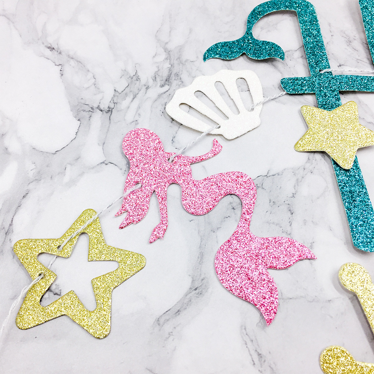 Glitter Mermaid Theme Banner Balloon Decorations Happy Birthday Birthday Mermaid Party Tiffany Blue Purple Banner Balloons