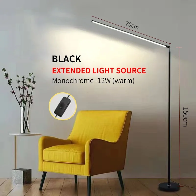 Justerbar led-gulvlampe til stue, stående leselampe, barnestudielampe, dimbar, dekorasjon for soverom og kontor: Svart / Hvit