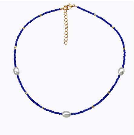 Bohemian Style Bead Necklaces for Women Blue Beaded Pearl Flower Pendant Clavicle Chain Collar Layered Chains Necklace Jewelry: 15