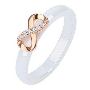 925 Rings Women 4mm Black White Ceramic Ring India Stone Crystal Infinity Comfort Wedding Rings Engagement Brand Jewelry: 7 / White Rose Gold
