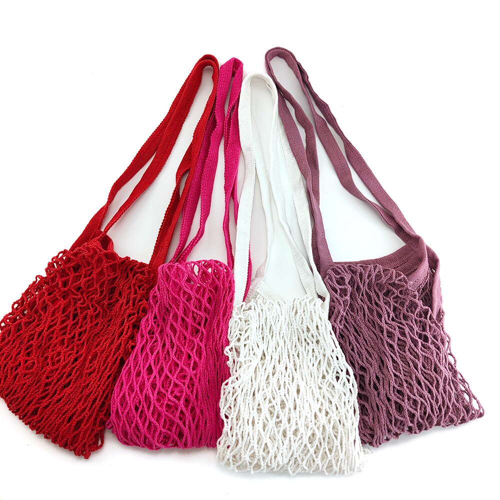Bolso de compras de malla reutilizable para mujer, bolsa de almacenamiento de fruta con cordón, tejido de red, para tienda de comestibles, novedad