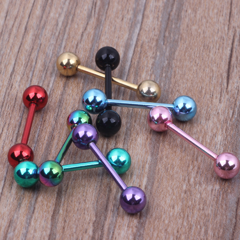 1PCs Stainless Steel Tongue Piercing Septum Industrial Barbell Earrings Ball Tongue Rings Body Piercing Jewelry 4 Colors
