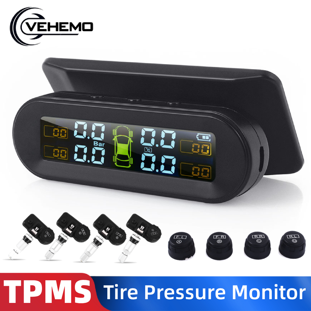 Draadloze TPMS Auto Tire Pressure Monitoring System Met 4 Interne Externe Bandenspanning Sensor Solar TPMS Auto Alarm Accessoires