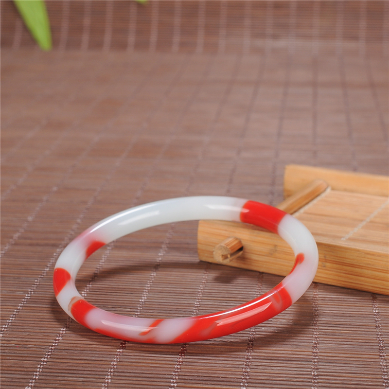 Echte Natuurlijke Kleur Rood Wit Jade Bangle 54-64 Mm Armband Charm Sieraden Mode Accessoires Hand-Gesneden Amulet Vrouwen