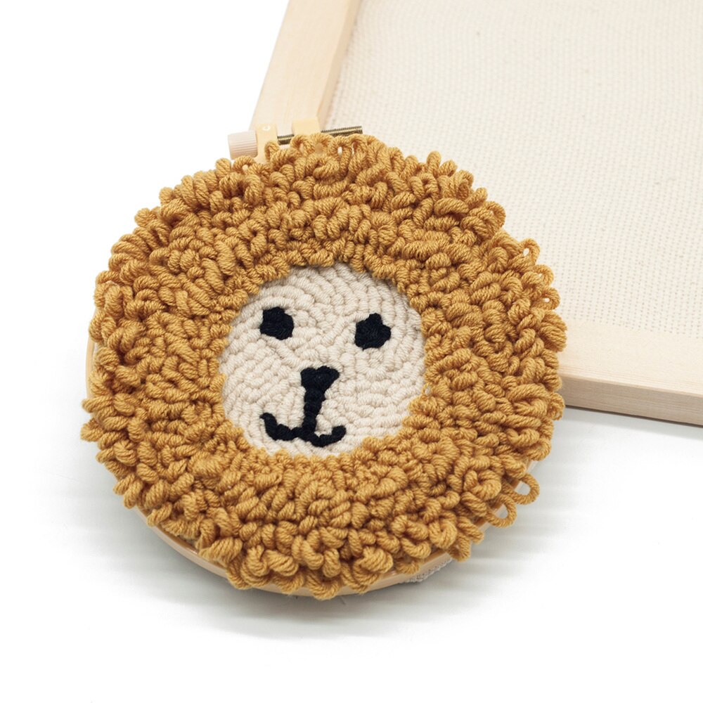 Woolen Yarn Punch Needle Beginner Kit Lion Embroidery Materials Set DIY Crafts (Hoop)