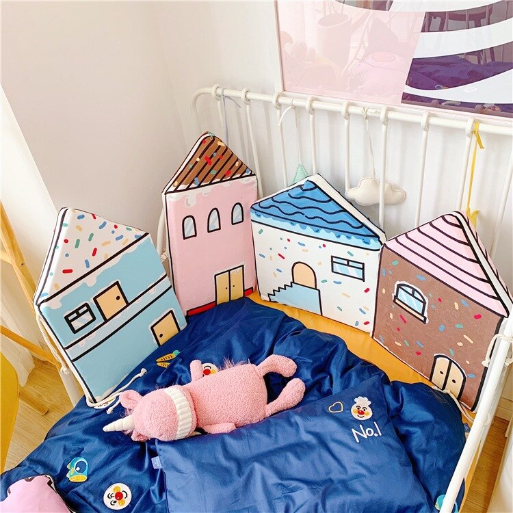 Ins Nordic Eenvoudige Kleine Huis Nachtkastje Buitenlandse Handel Kinderkamer Decoratie Anti Collision Bed Muur 3 Groepen 4 Sets: Baby Brown House