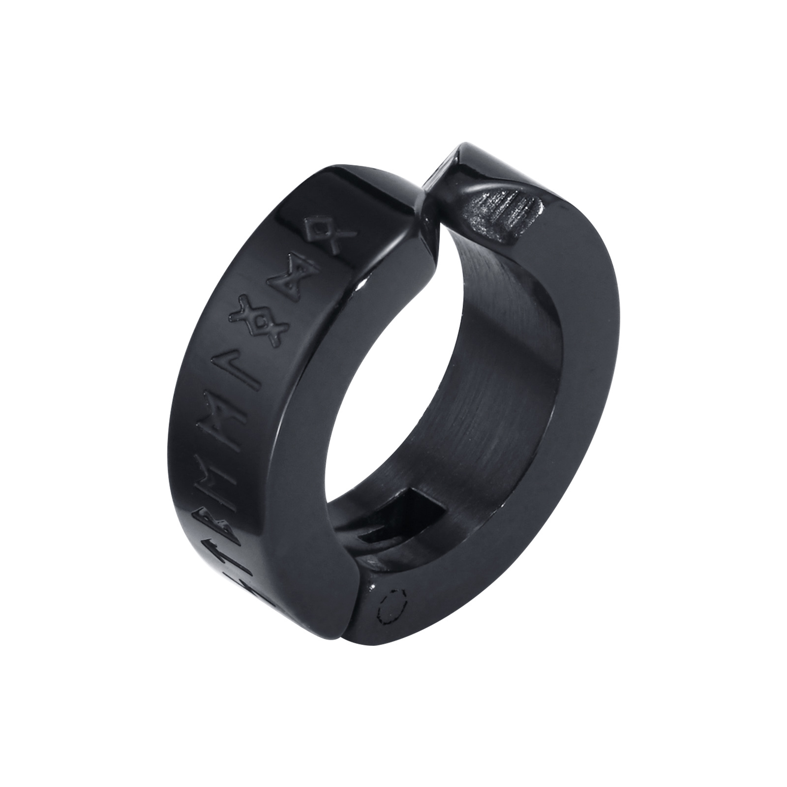 Vnox Viking Runen Hoepel Oorbellen Voor Mannen, Niet Doorboord Clip Oorbellen, rvs Odin Noorse Viking Amulet Brief Woorden Huggie: Black Gun Plated