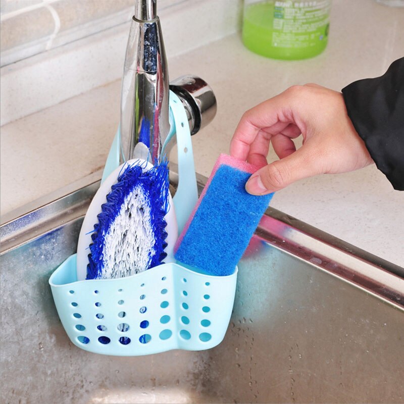 Plastic Hanging Kitchen Sink Caddy Organizer with Snap On Faucet - Sponge Holder Rack Space-saving Hanging Storage Bag