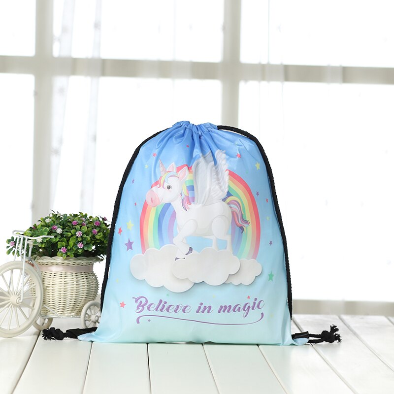 Koord Rugzak mode Vrouwen 3D afdrukken reizen knapzak mannen Casual tassen unisex vrouwen schouder trekkoord Eenhoorn tas: KS4-4-12