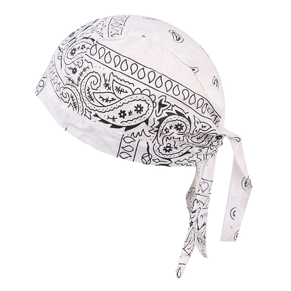 Vrouwen Mannen Durag Haaruitval Slaap Headwrap Pirate Skull Cap Bandana Beanie Hoed: WHITE