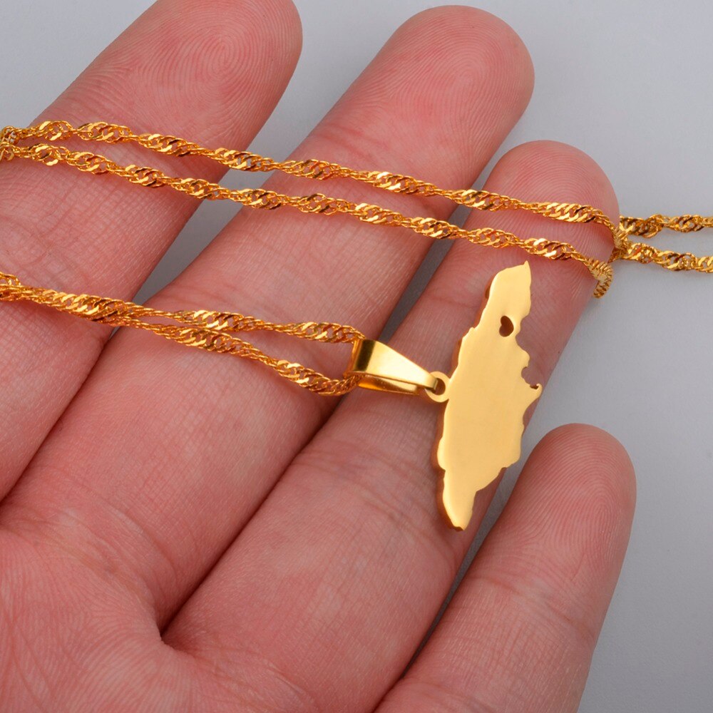 Anniyo Hart Jamaica Kaart Hanger Kettingen Voor Vrouwen/Meisje Goud Kleur Sieraden Jamaicaanse Patriottische #024621