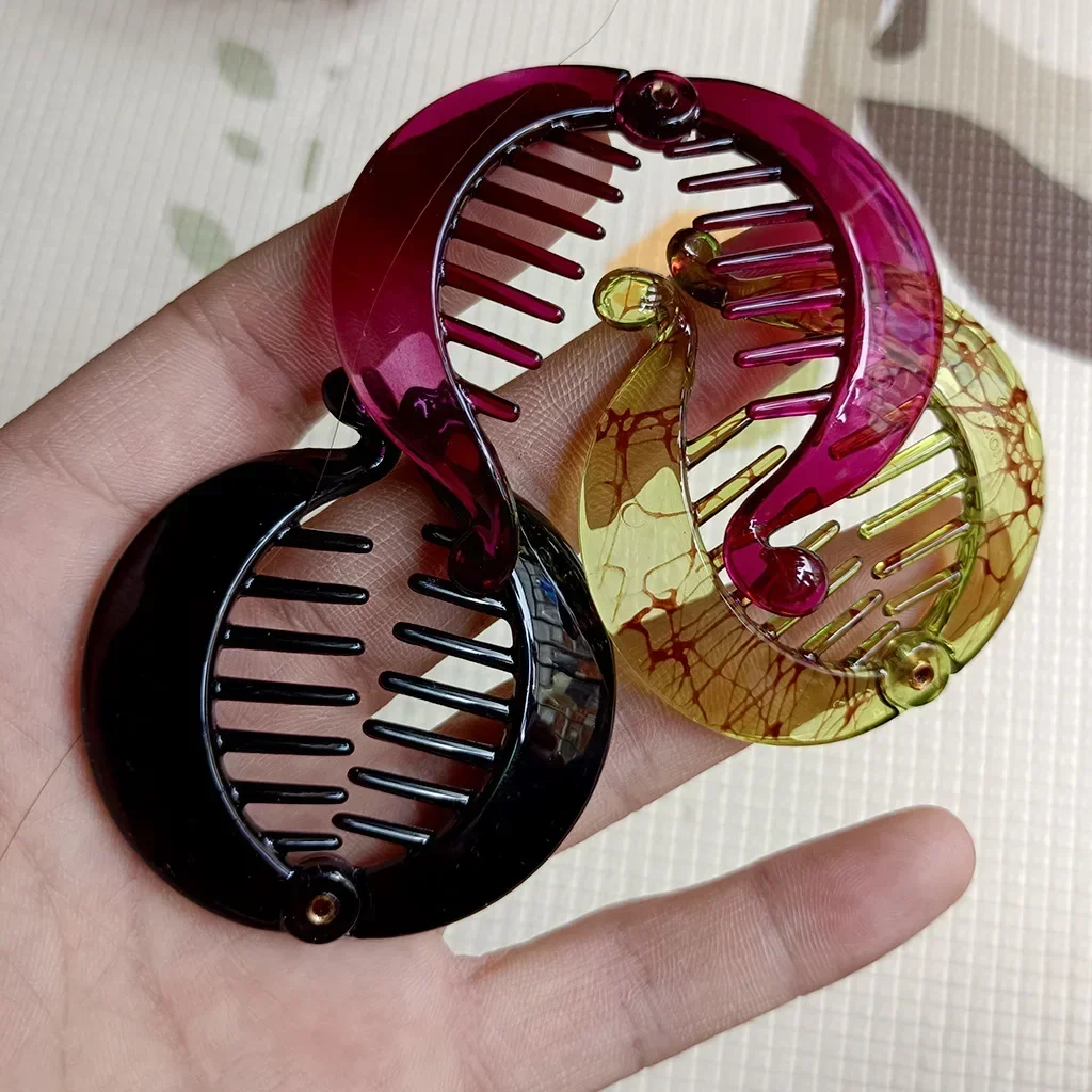 Pinza para el pelo de cola de caballo de forma redonda pequeña, Clip de plátano para mujeres y niñas, soporte para cola de caballo negro y marrón, accesorios para peinados profesionales