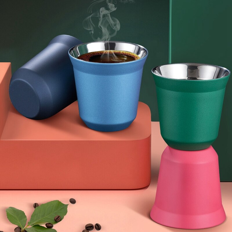 ! 80ml dubbelväggs isolering för espressokoppar i rostfritt stål för nespresso pixie kaffekoppar kapselformade kaffemuggar