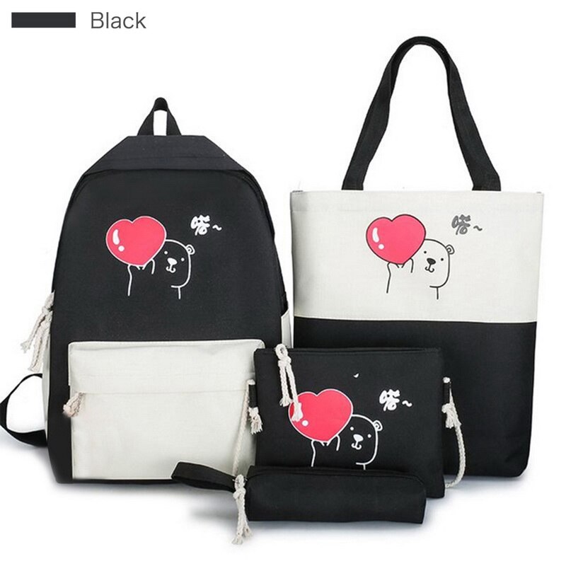 filles toile quatre pièces grande capacité sac à dos contraste couleur décontracté sac à dos sacs d'école pour les femmes Schulrucksack: A