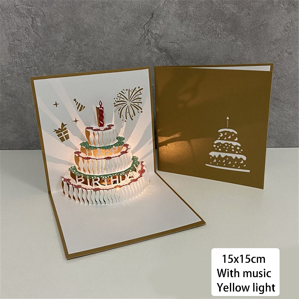 3d up onnittelukortti musiikki hyvää syntymäpäivää kortti led-postikortti kirjekuorella tytölle lasten vaimolle 3d syntymäpäivä käsintehtyä onnittelukorttia: Tyyli 7