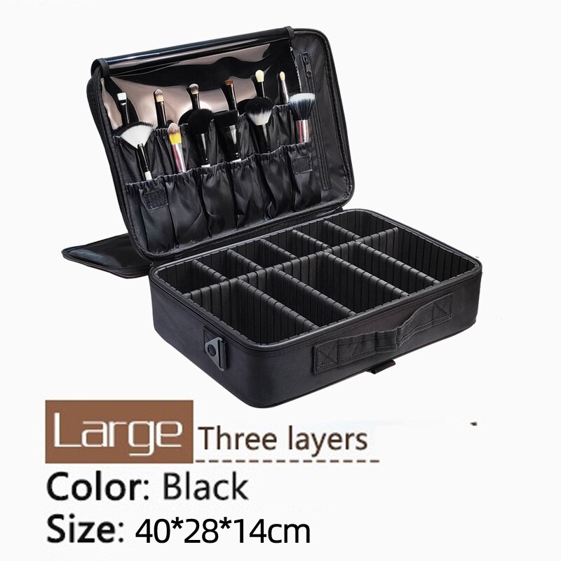 Bolsa de cosméticos para mujer, estuche de viaje para maquillaje , a la , para artista de maquillaje: Black L 3 layers