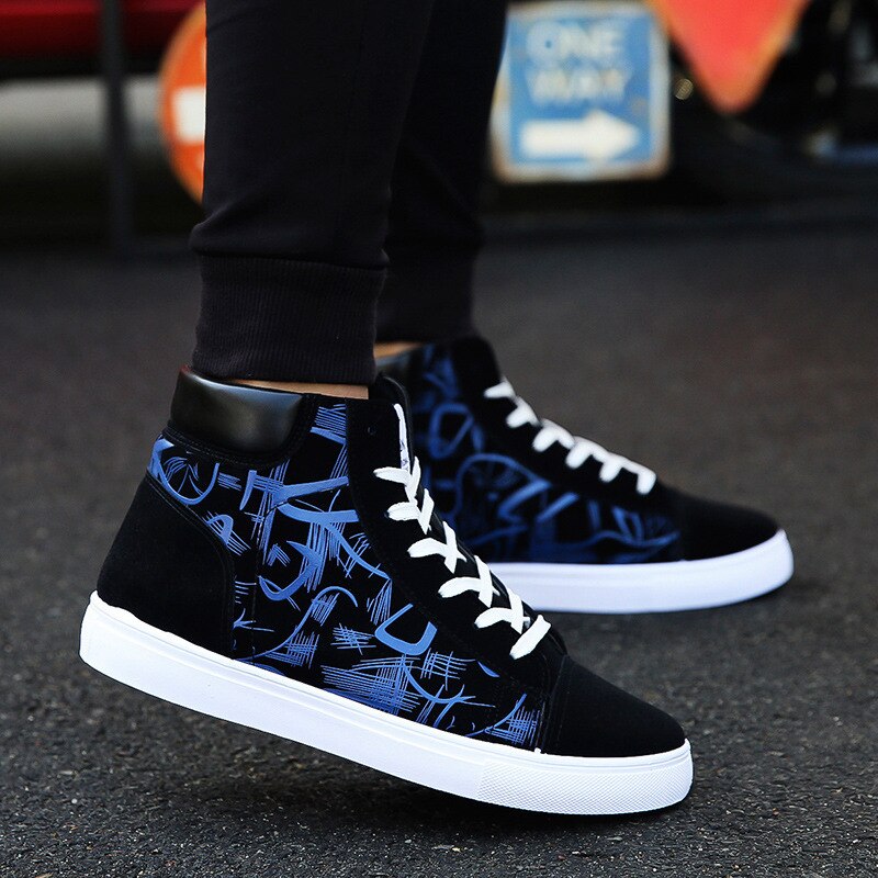 Top fritidssko til mænd, høje sneakers, vulkaniserede sko til mænd, platformssneakers, skateboardsko: Blå / Eur 40 (us7.7)
