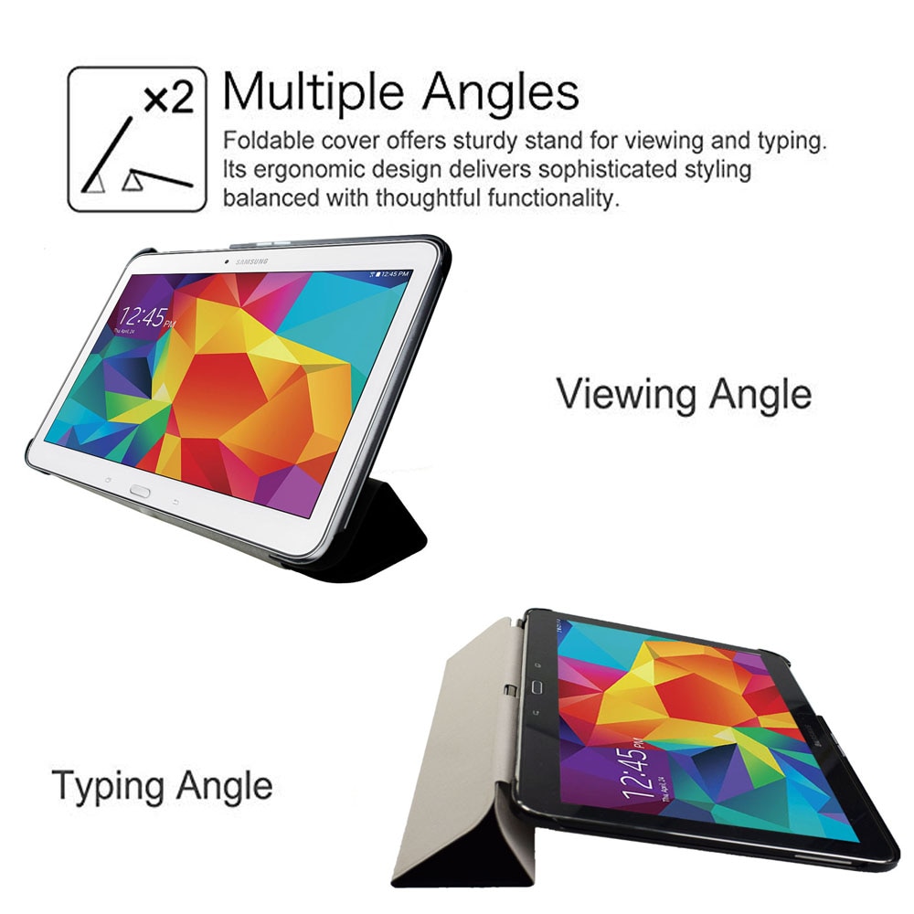 Housse de support en cuir PU pour Samsung Galaxy Tab 4 10.1 SM T530 T531 T535 housse de réveil/sommeil automatique pour tablette + film de protection + stylet