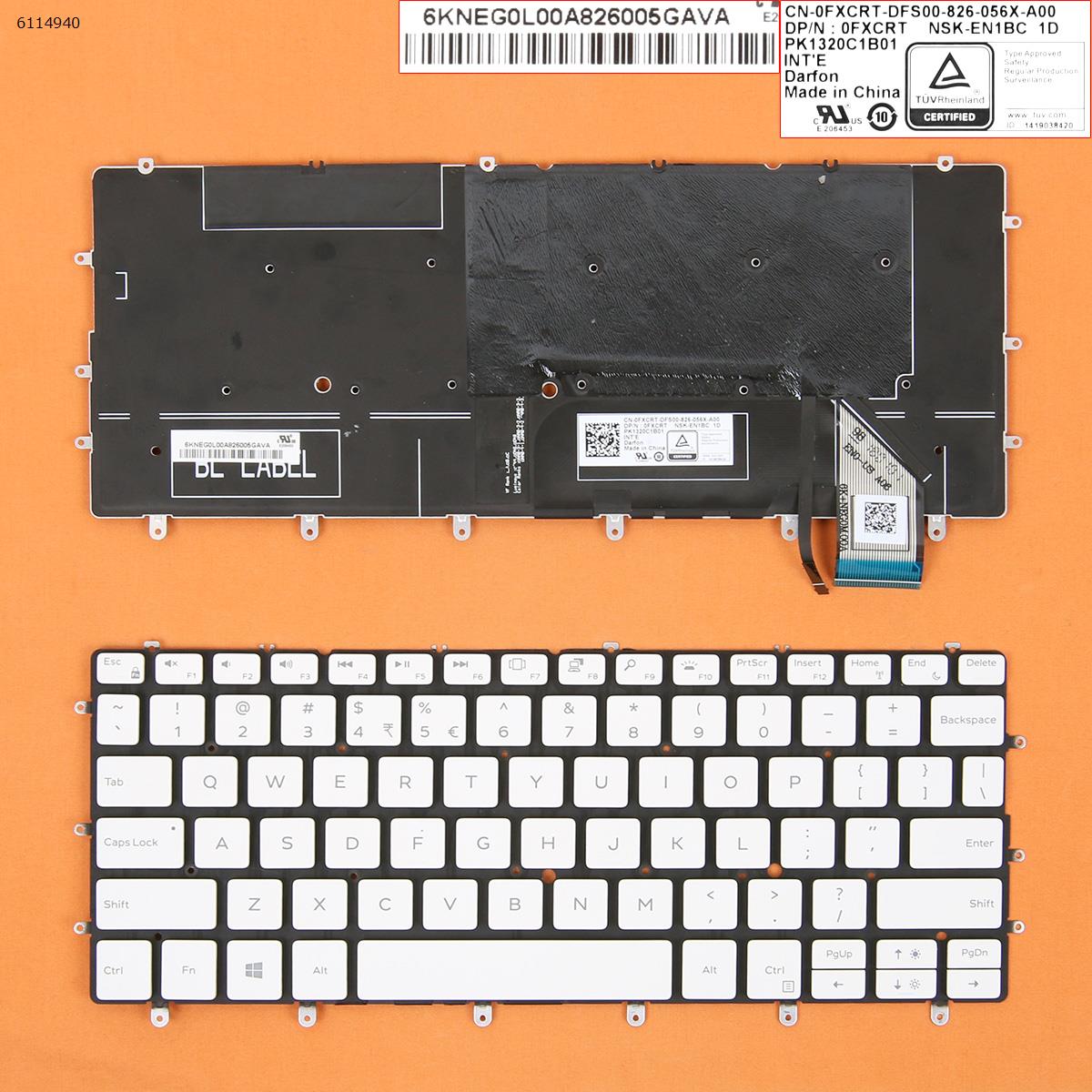US Replacement Keyboard for DELL XPS 13 9370 9380 Laptop White with Backlit NO Frame
