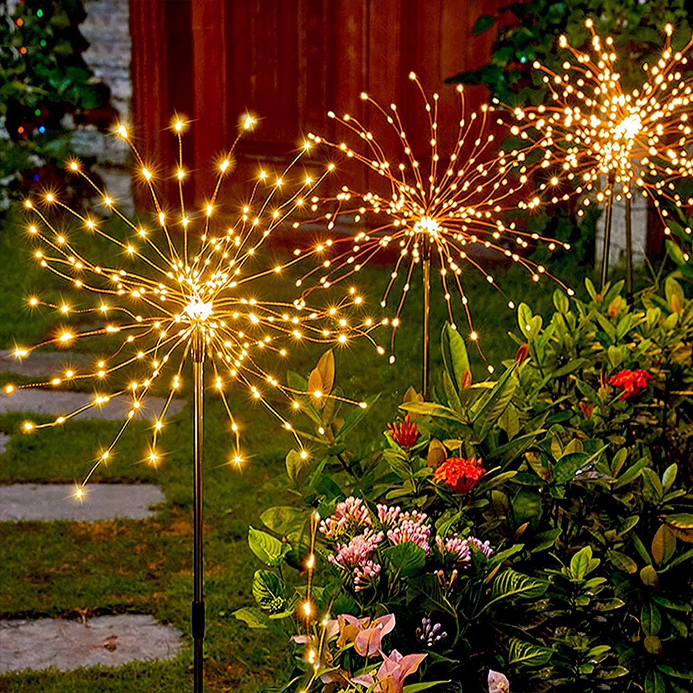 Solar Firework Lights Decorative LED Lamp Garden Yard Pathway Adjustable Wire Flower Tree Decor Firework Solar LED Lights: Warm white