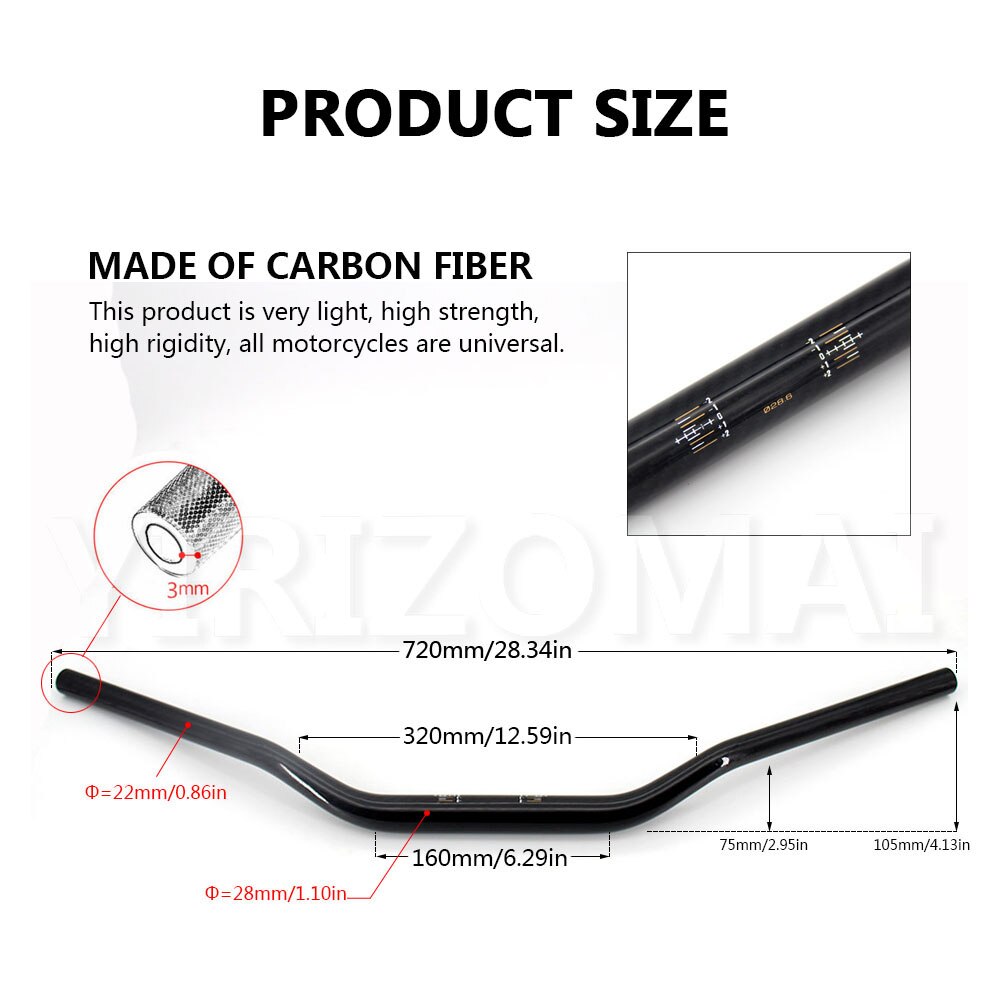 motorcycle carbon fiber handlebar bike carbon handlebar motorcycle carbon fiber parts 22mm handlebar