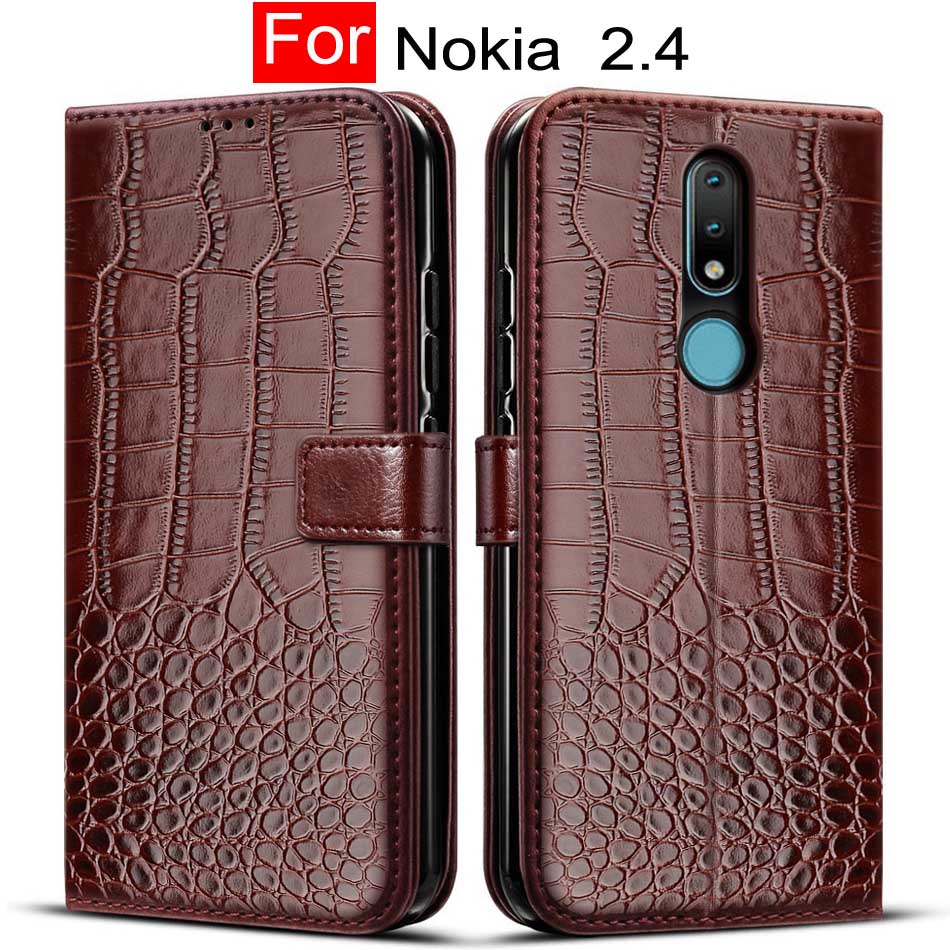 Étui portefeuille à rabat en cuir avec porte-cartes, pour Nokia 2.4, 2.4: Deep Brown
