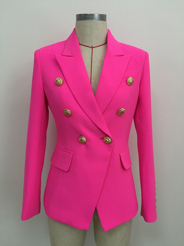 High street blazer dame dobbeltradet løveknapper slim fit lækker lilla blazer jakke: Hot pink / Xxl