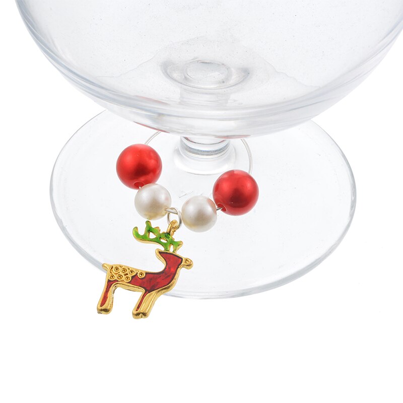 (Homemade) 12Pcs/set Christmas Party Glass Pendant Acrylic Beads Zinc Alloy Pendants Wine Glass Cup Ring Decorations Markers