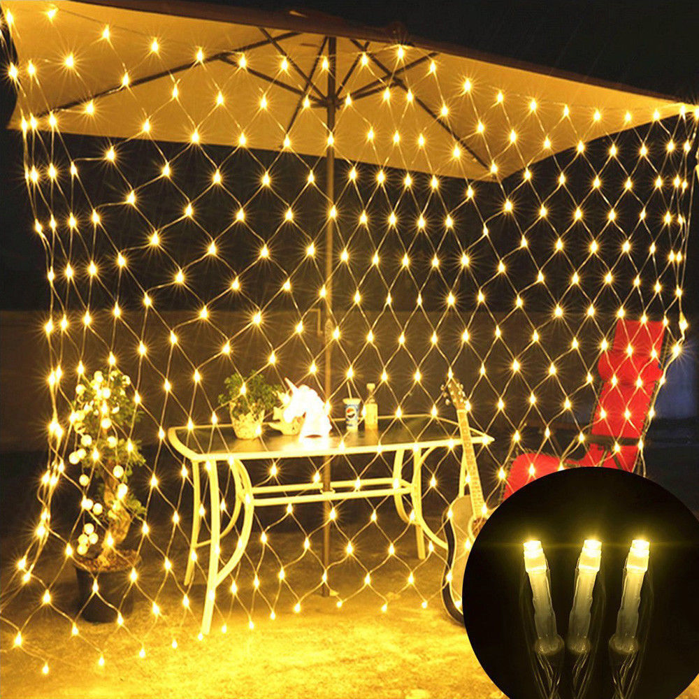 Guirnaldas de luces LED de malla de 24V, 1,5x1,5 M, 3x2M, 6x4M, cortina impermeable para exteriores, lámpara de cadena, decoración del banquete de boda de Navidad, blanco cálido RGB: Color blanco cálido / 0,5 W / enchufe europeo