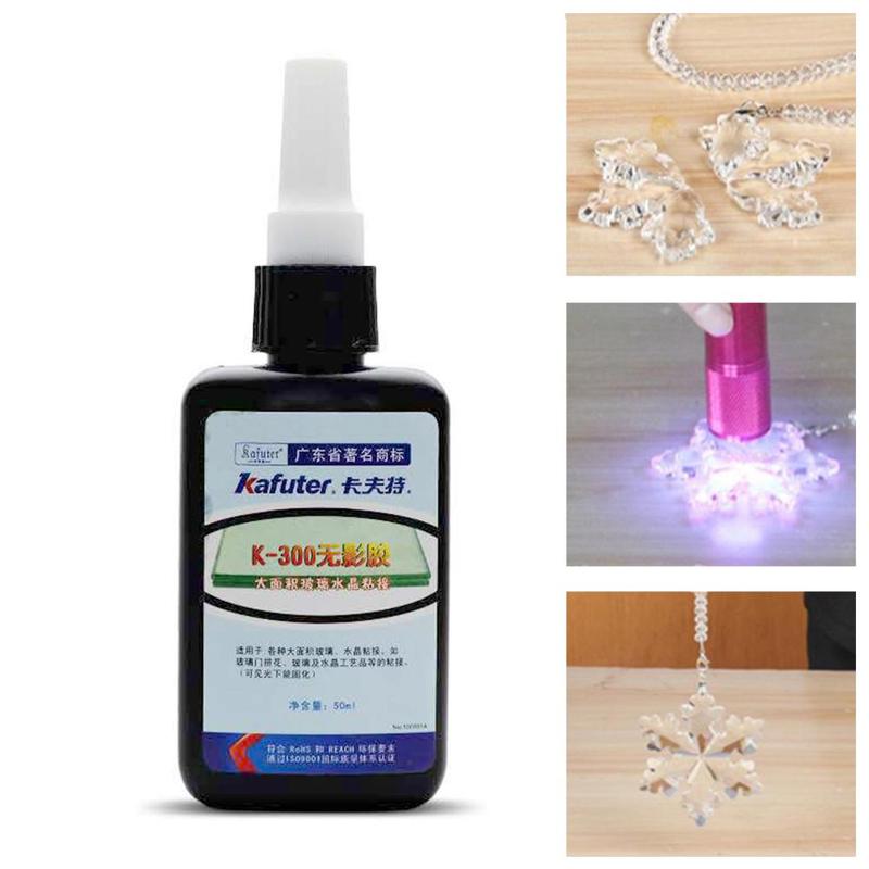 50ml/Bottle K-300 UV Liquid Glue Cure Adhesive Transparent Crystal Glass Bonding Repair