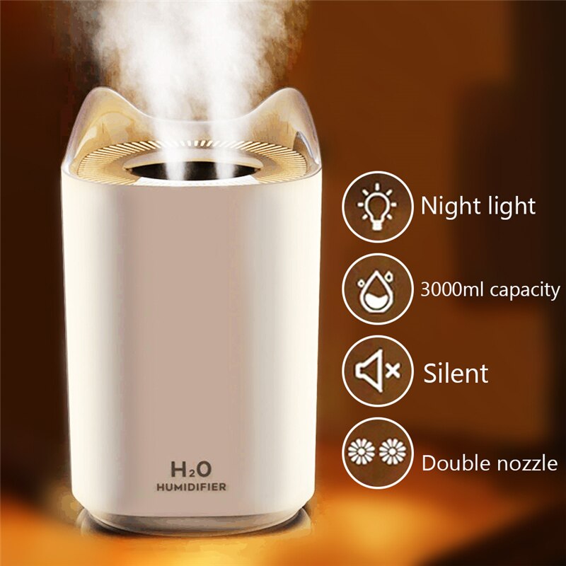 Home Air Humidifier Double Nozzle Cool Mist Aroma Diffuser With Coloful LED Light Heavy Fog Ultrasonic USB Humidificador